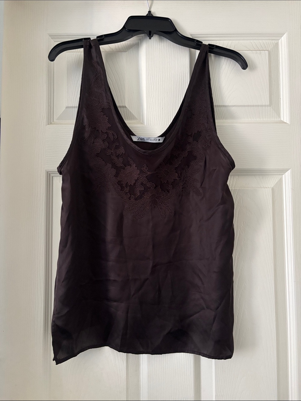 Zara Dark Brown Embroidered V-Neck Camisole